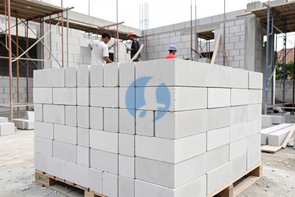 Pemasangan bata hebel 7 cm di sebuah proyek rumah