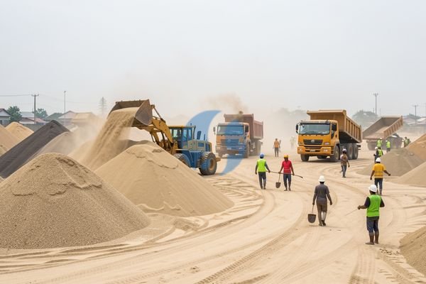Truk pasir sedang mengangkut material