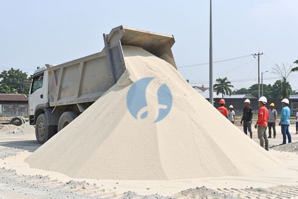 Tumpukan pasir jalupang di lokasi konstruksi