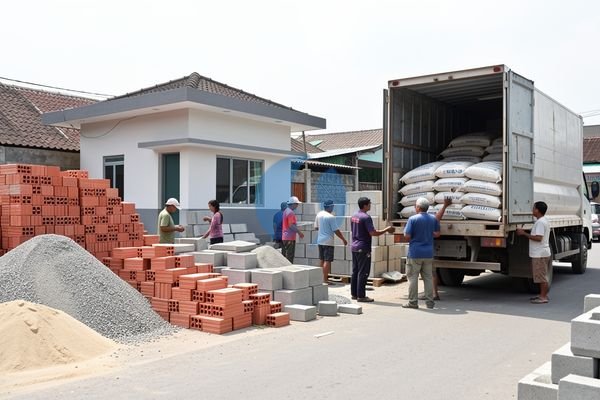Gambar truk Sumber Material sedang mengirim material ke lokasi proyek